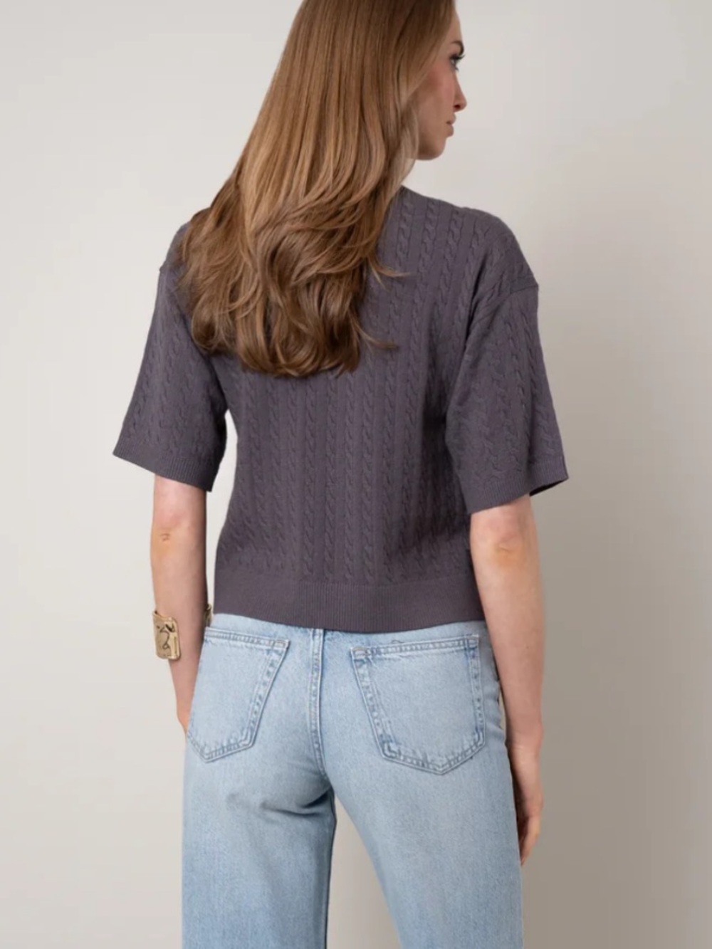 Cyrus The Cable Knit Sweater Tee Sz M w MEASUREMENTS Grey